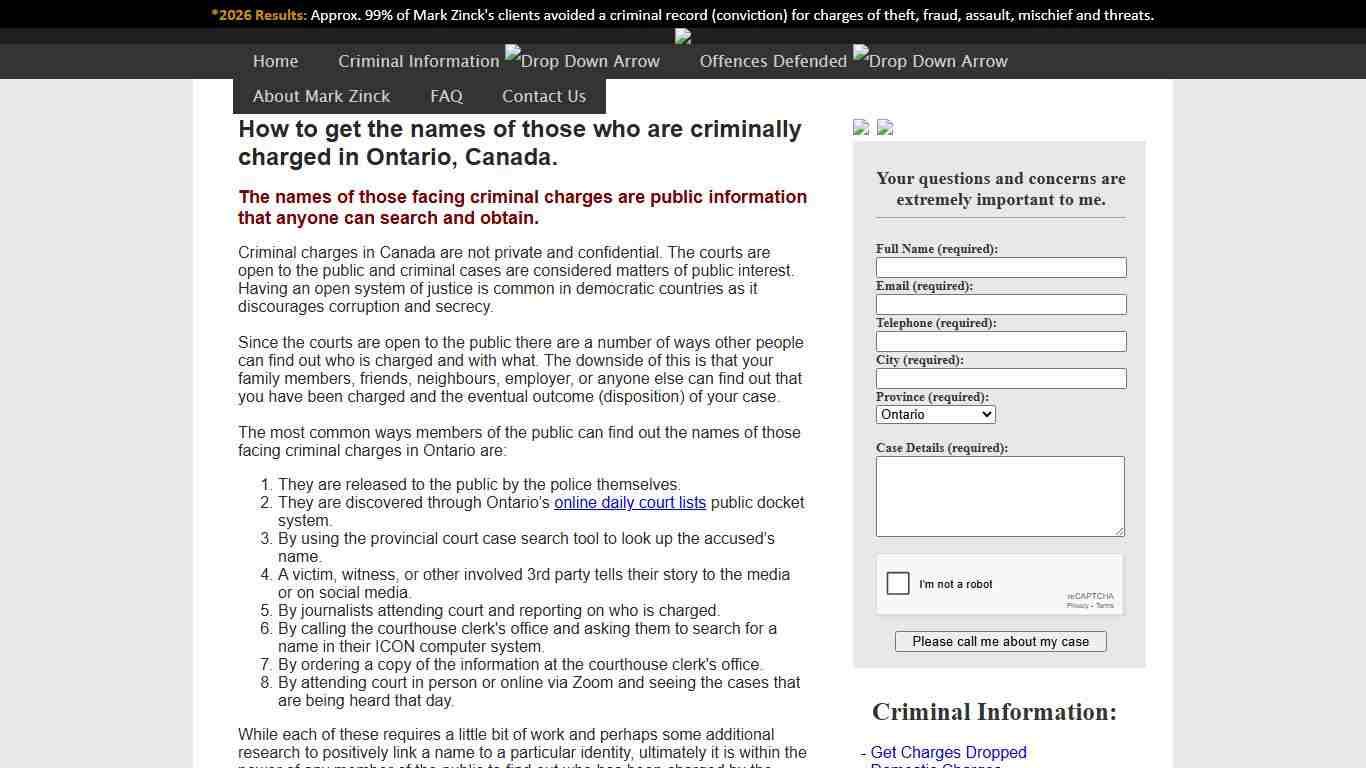 How to find out who is criminally charged in Ontario, Canada.